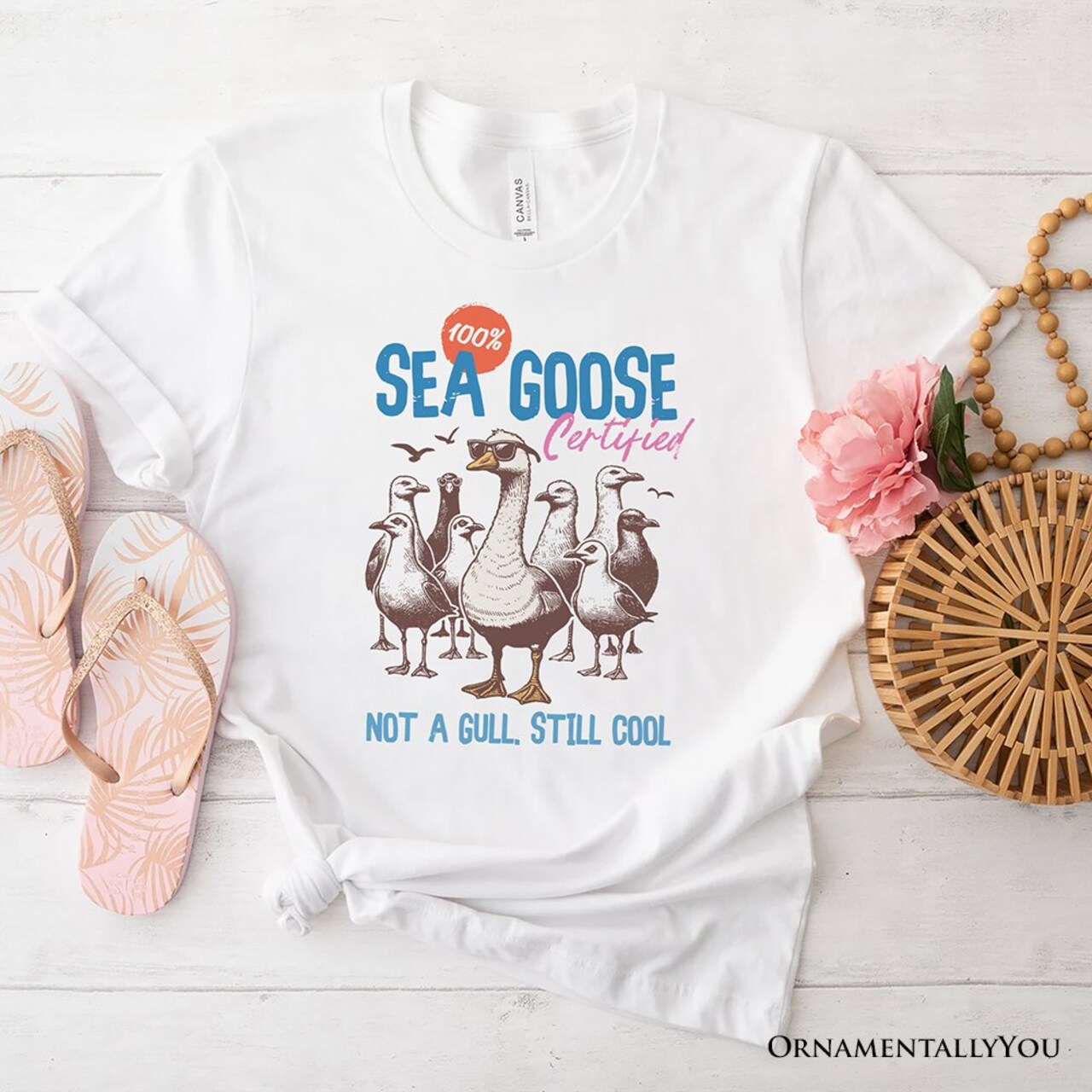 Cool Summer Sea Goose Certified T-Shirt, Funny Retro White and Natural Tee for Beach Lovers